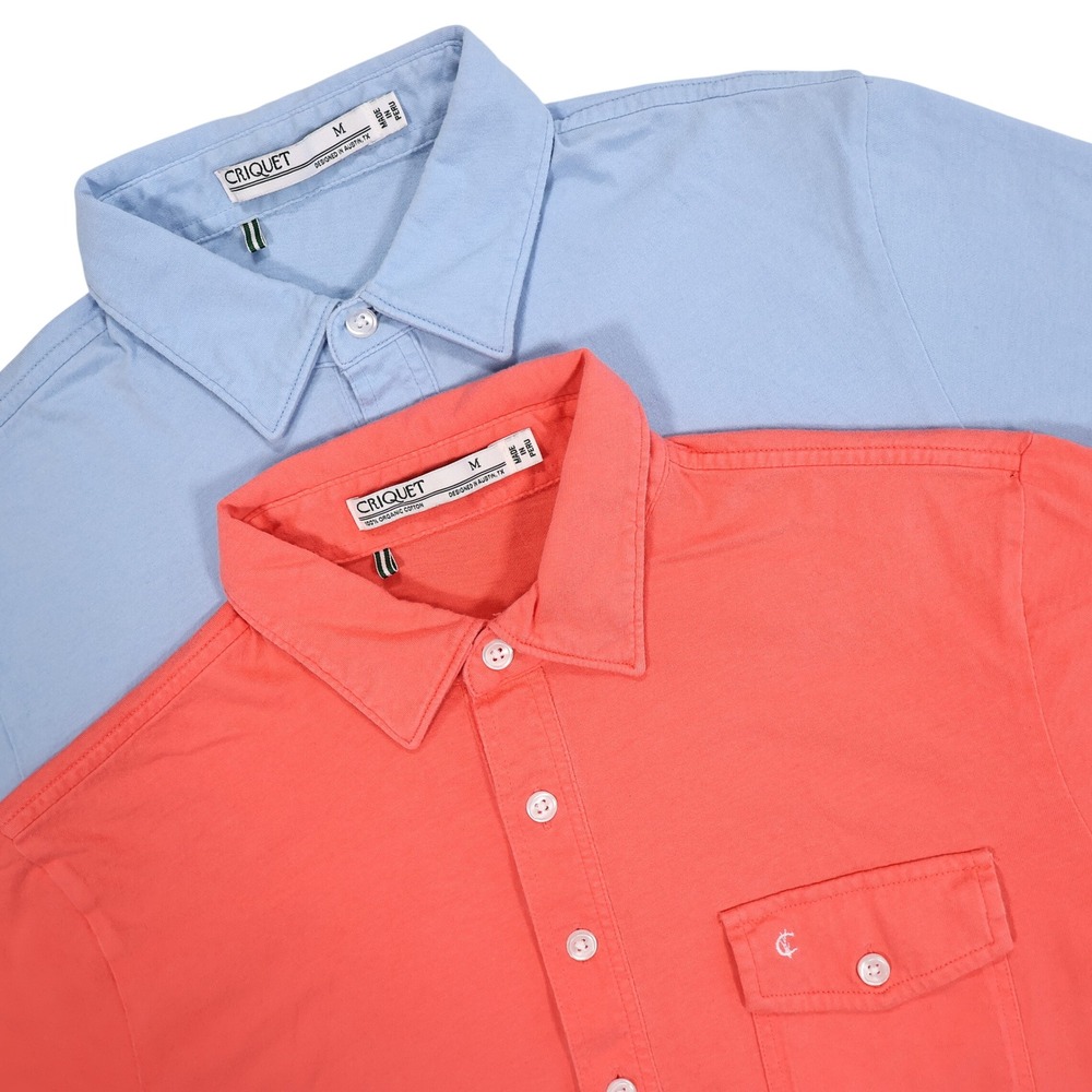 CRIQUET Men's M Light Blue Salmon Classic Players Short Sleeve Polo Shirt BUNDLE